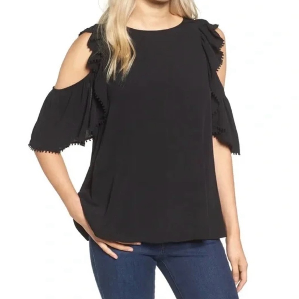 Rebecca Minkoff Black Ruffle Open Shoulder Blouse